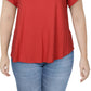 Alfani Women's Satin Trim High Low T-Shirt Red Size 2X