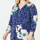 JM Collection Blouse Women's Purple Cheetah Print Floral Zip Size Extra Large