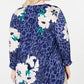 JM Collection Blouse Women's Purple Cheetah Print Floral Zip Size Extra Large