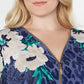 JM Collection Blouse Women's Purple Cheetah Print Floral Zip Size Extra Large