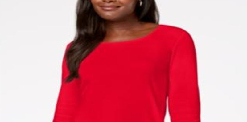 Karen Scott Women's Cotton Scoop Neck Top Red Size X-Large