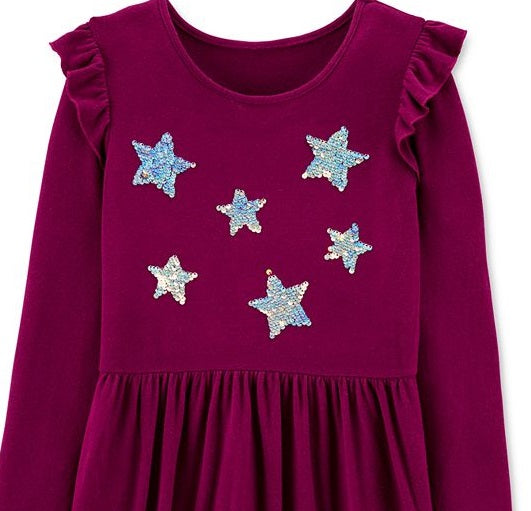Carter's Little & Big Girls Sequin-Stars Jersey Dress Purple Size 8