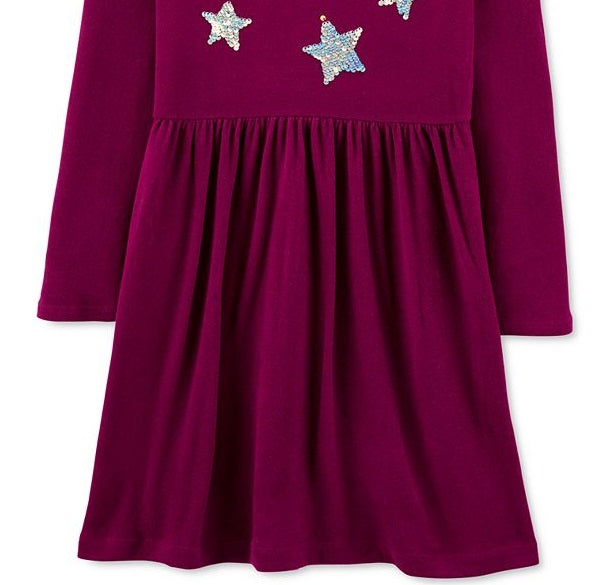 Carter's Little & Big Girls Sequin-Stars Jersey Dress Purple Size 8