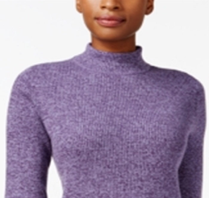 Karen Scott Women's Ribbed Knit Cotton Turtleneck Sweater Purple Size Petite