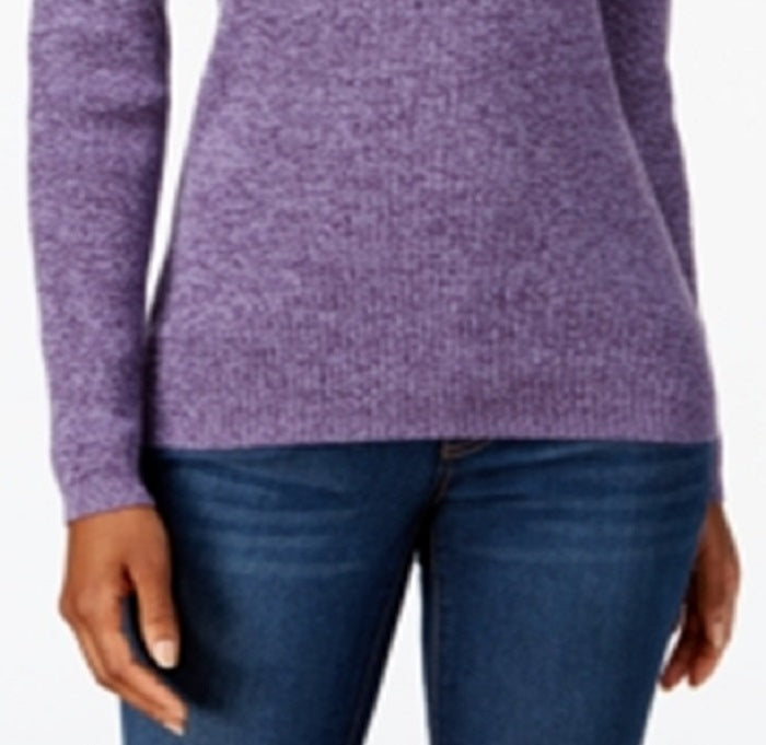 Karen Scott Women's Ribbed Knit Cotton Turtleneck Sweater Purple Size Petite