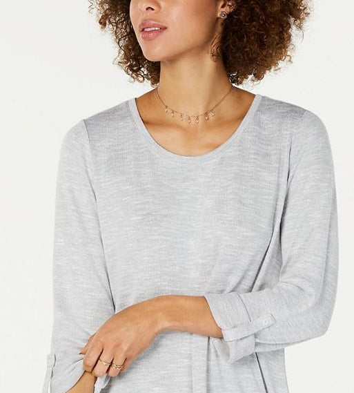 Style & Co Women's Layered-Look Roll-Tab Top Gray Size M