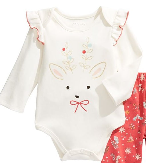 First Impressions Baby Girl's 2 Pc Cotton Bodysuit and Footie Pants Set White Size 0-3 M