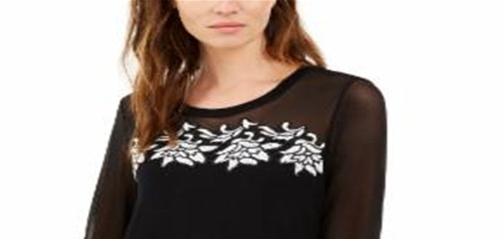 INC International Concepts Women's Lace Trim Illusion Sweater Black Size X-Small