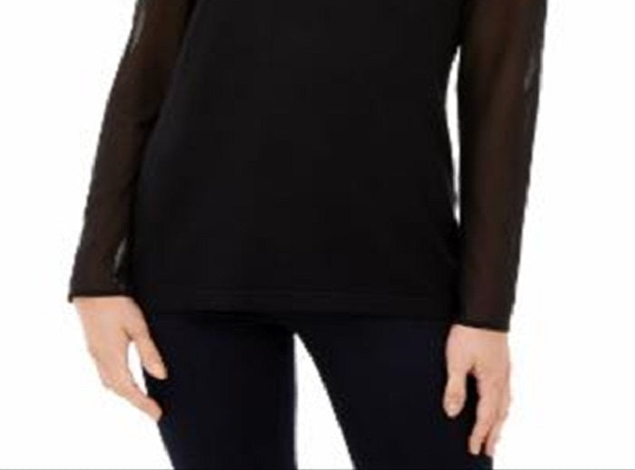 INC International Concepts Women's Lace Trim Illusion Sweater Black Size X-Small
