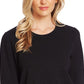 CeCe Women's Long Sleeve Pindot Scalloped Edge Top Black Size S
