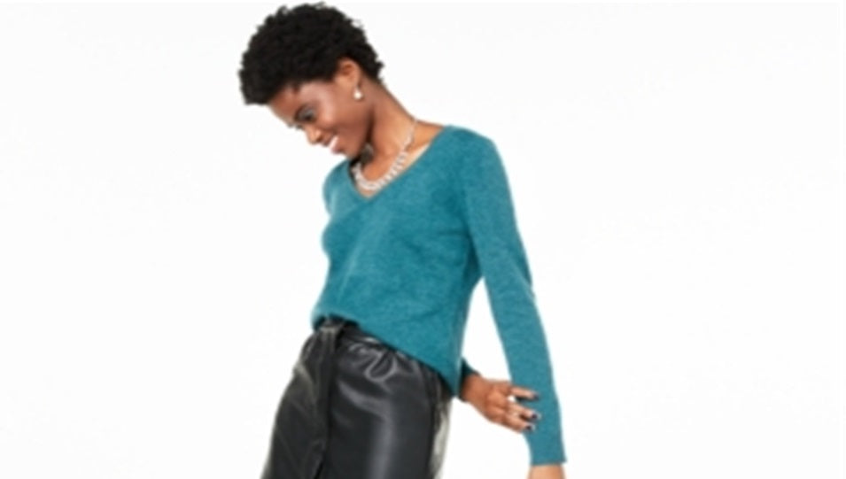 Charter Club Women's V Neck Cashmere Sweater Blue Size Petite Small