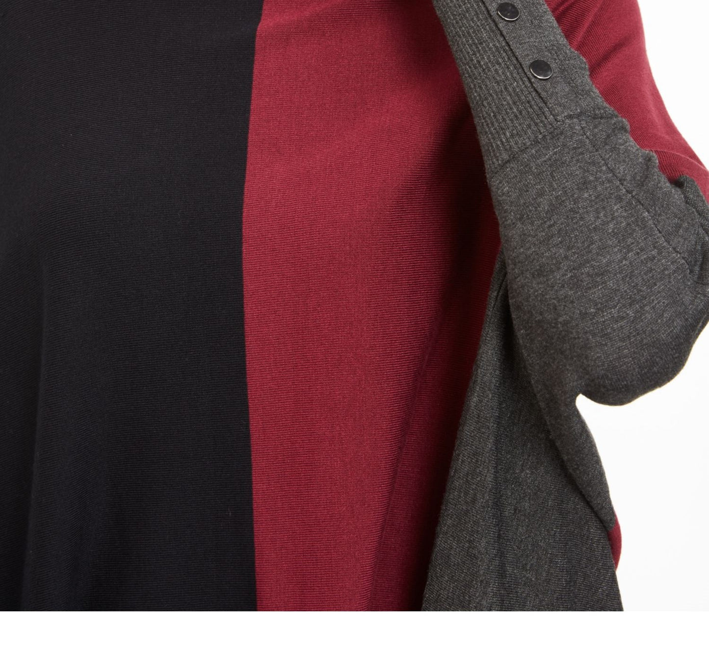 Signature Women's Turtleneck Colorblock Poncho Sweater Black/Wine Size Petite S/M