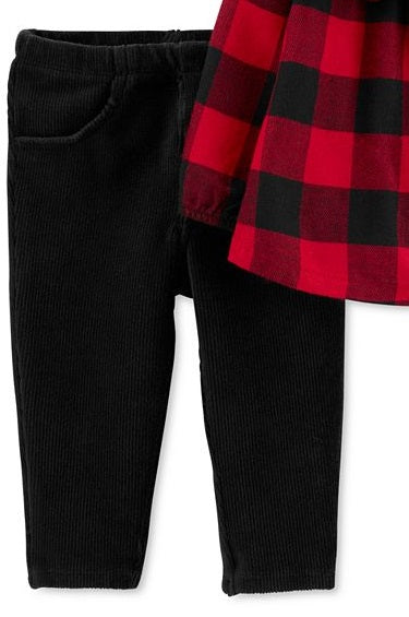 Carter's Baby Girls 2-Pc. Buffalo-Check Top & Velour Pants Set Red Size Newborn