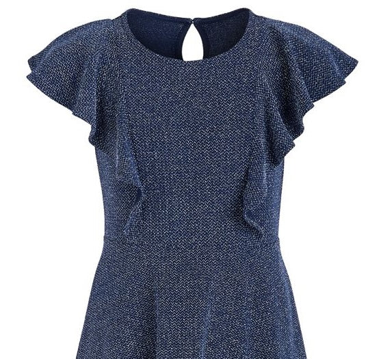 Epic Threads Big Girls Metallic-Knit Flutter Dress Blue Size Medium