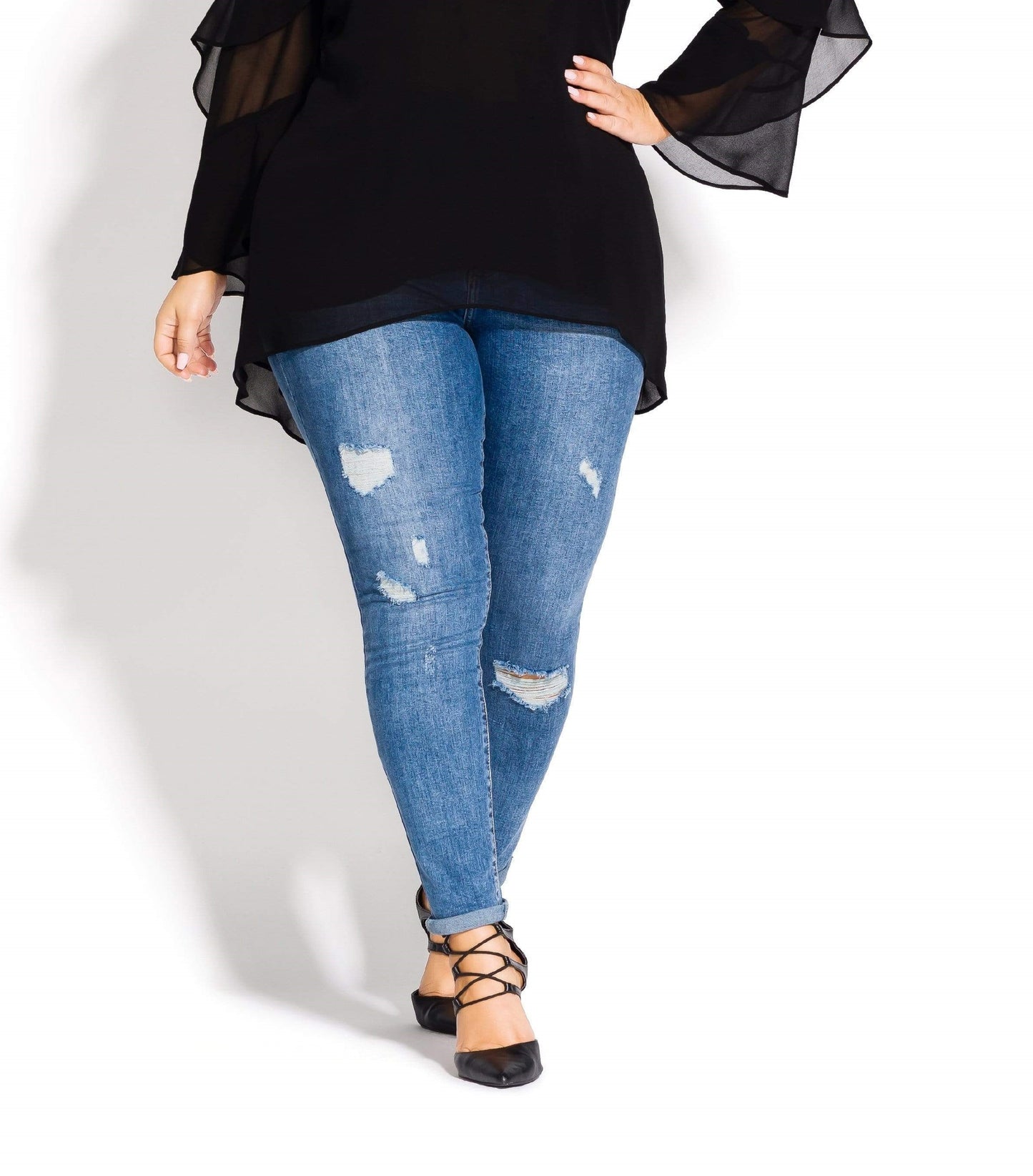 City Chic Women's STOP HI LO COLD SHOULDER Black Size Petite Small