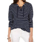 Style & Co Women's Striped Lace up Hoodie Blue Size X-Large