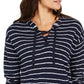 Style & Co Women's Striped Lace up Hoodie Blue Size X-Large