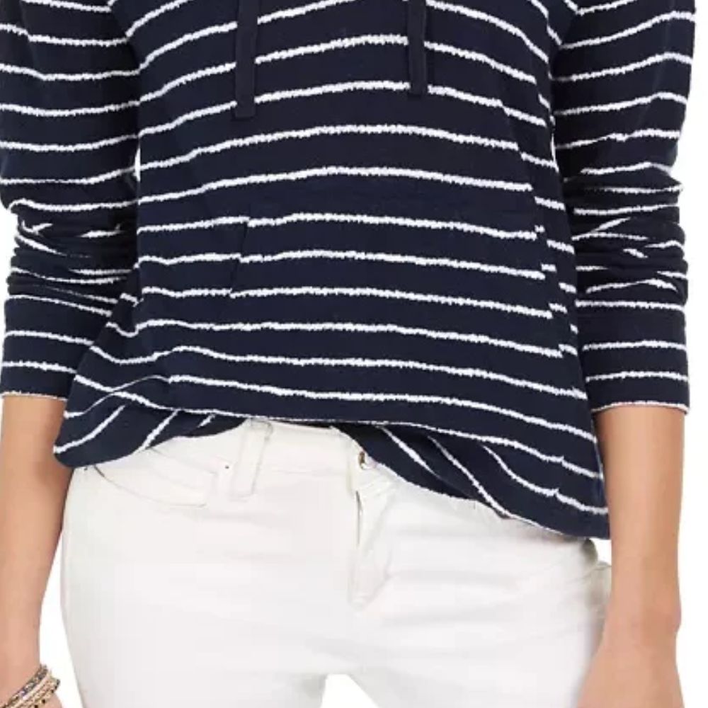 Style & Co Women's Striped Lace up Hoodie Blue Size X-Large