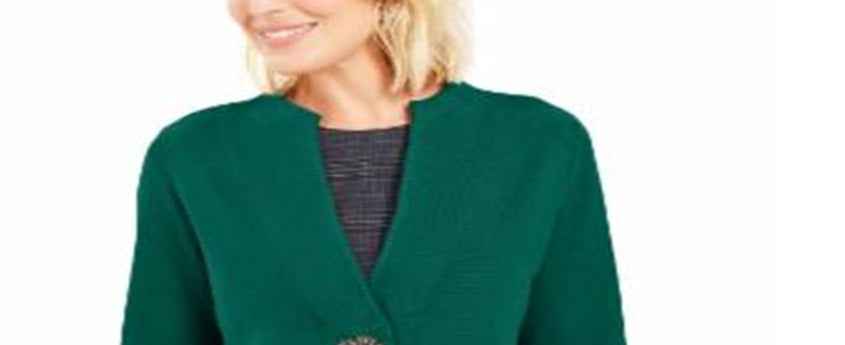 JM Collection Women's Holiday Party Brooch Cardigan Green Size Small