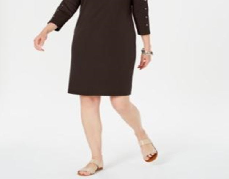 Karen Scott Women's Boat Neck Studded Dress Brown Size Petite Medium