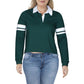 Crave Fame Women's Rugby Top Arm Band Pullover -Green Size X-Large