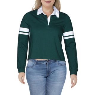 Crave Fame Women's Rugby Top Arm Band Pullover -Green Size X-Large