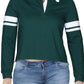 Crave Fame Women's Rugby Top Arm Band Pullover -Green Size X-Large