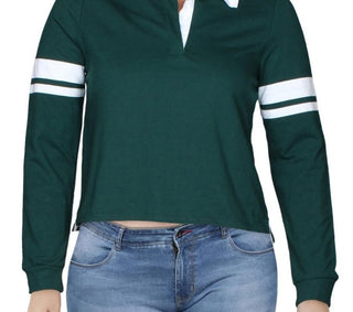 Crave Fame Women's Rugby Top Arm Band Pullover -Green Size X-Large