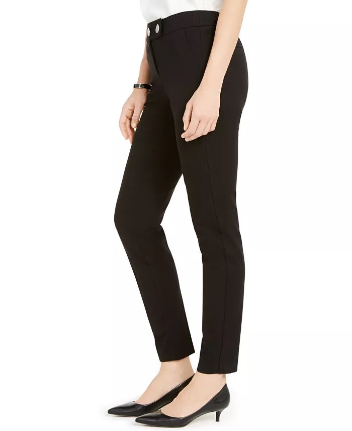 Alfani Women's Petite Extended-Tab Skinny Pants  Black Size 2P