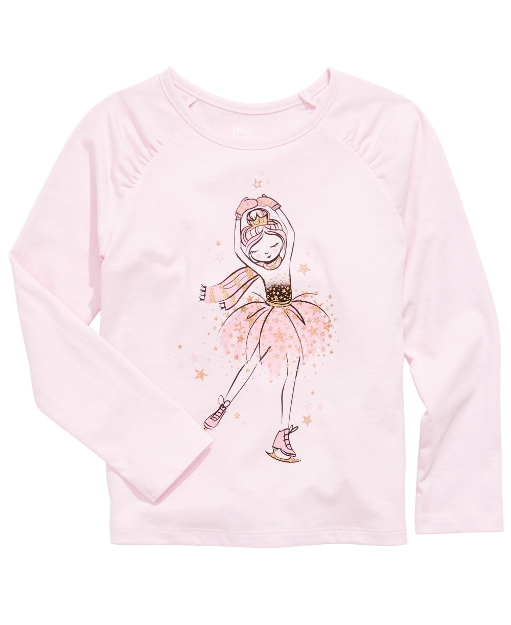 Epic Threads Kid's Toddler Girls Ballerina Ice Skater T Shirt Pink Size 2T