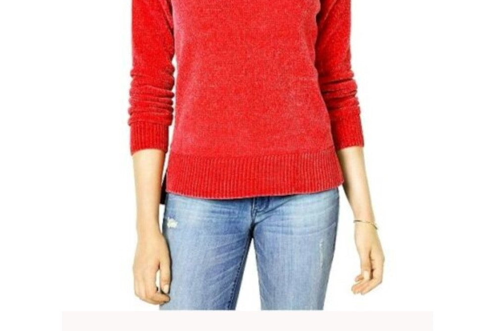 Maison Jules Women's Long Sleeve V Neck Hoodie Sweater Red Size Large