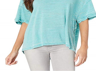 Free People Women's Turquoise Short Sleeve T-Shirt Top Blue Size X-Small