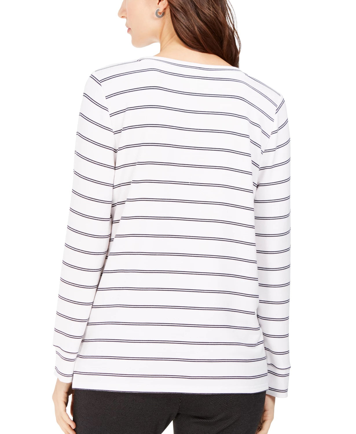 Charter Club Women's Striped V-Neck Tunic  White Size Small