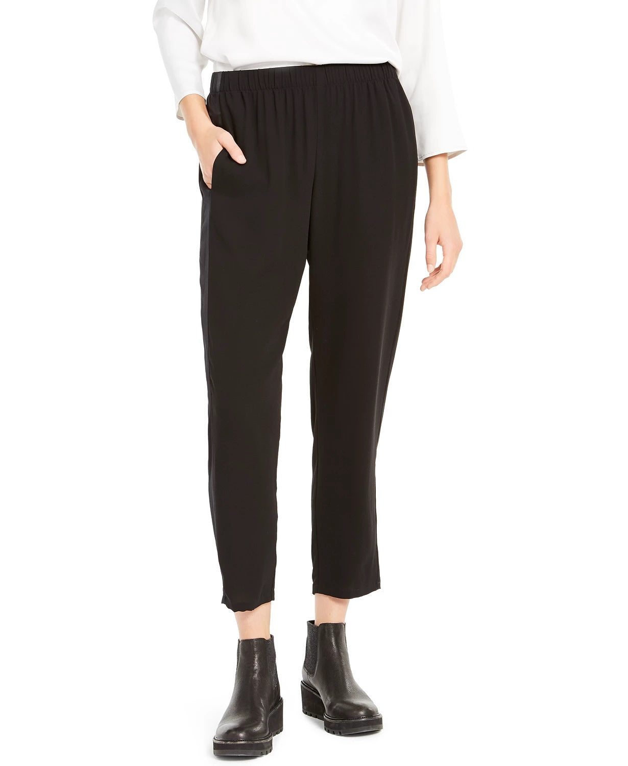 Eileen Fisher Women's Petite Tapered Ankle Pants Black Size Medium