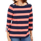 Charter Club Women's Grommet Trim Striped Top Red Size X-Small