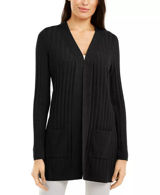 Alfani Women's Petite Ribbed Cardigan Black Size Petite