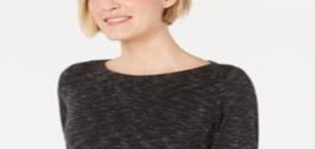 Karen Scott Women's Boat Neck Space Dyed Top Black Size Small