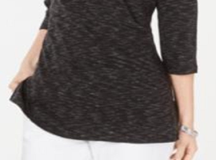 Karen Scott Women's Boat Neck Space Dyed Top Black Size Small