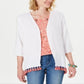 Style & Co Women's Cotton Tassel Trim Kimono Top White Size Medium