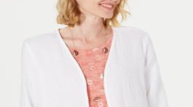 Style & Co Women's Cotton Tassel Trim Kimono Top White Size Medium