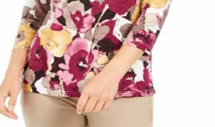 JM Collection Women's Printed Jacquard Top Purple Size Petite XL