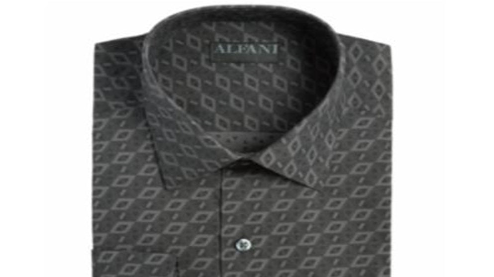 Alfani Men's Athletic Fit Print Dress Shirts Black Size 17-17.5 34-35