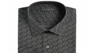 Alfani Men's Athletic Fit Print Dress Shirts Black Size 17-17.5 34-35