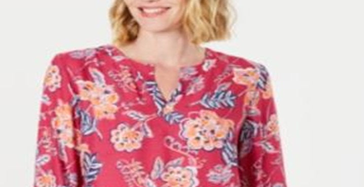 Charter Club Women's Double Floral Printed Tunic Pink Size Petite XL