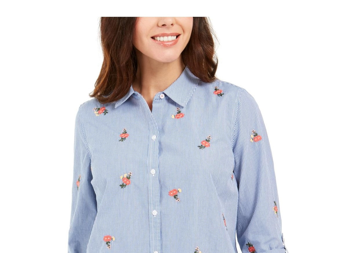 Charter Club Women's Printed Woven Shirt Blue Size XX-Large