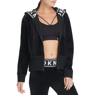 DKNY Women's Sport Logo Cuff Zip Hoodie Black Size S