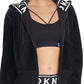 DKNY Women's Sport Logo Cuff Zip Hoodie Black Size S