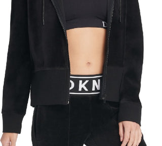 DKNY Women's Sport Logo Cuff Zip Hoodie Black Size S