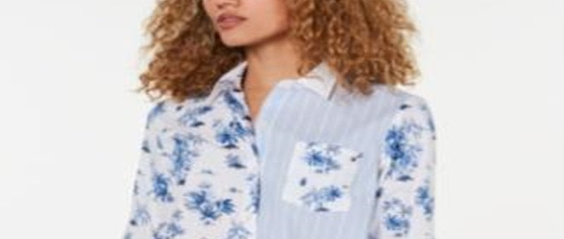 Tommy Hilfiger Women's Double Print Cotton Shirt Blue Size X-Large
