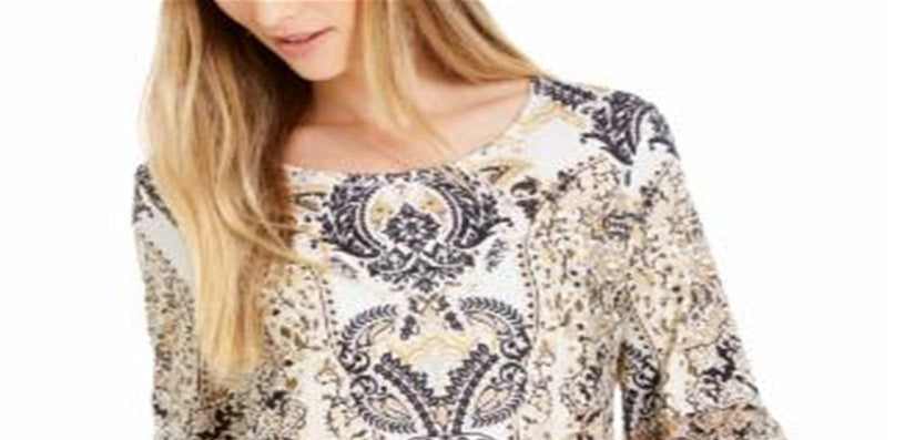 Style & Co Women's Printed Flutter Sleeve Top Blue Size XX-Large